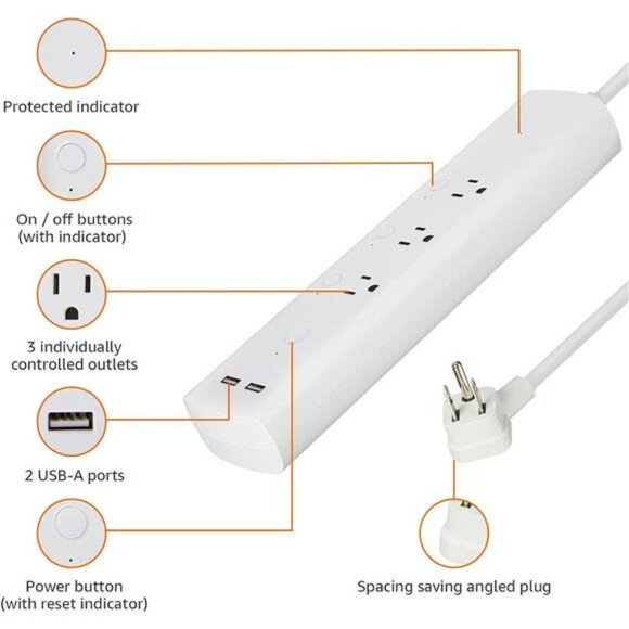 Smart plug power strip with 3 outlets 2 USB ports WiFi works with Alexa control - Picture 4 of 6